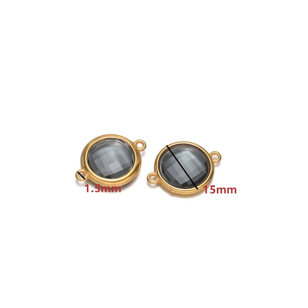 18K Gold Plated Stainless Steel Enamel Round Pendant Findings for Necklace Earrings Garment Making