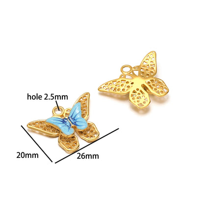 Stainless Steel 18k Gold Plated Enamel Heart Starfish butterfly Shell Zircon Charm Pendant for Jewelry Necklace Making