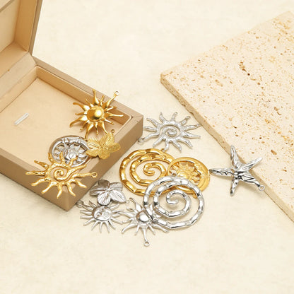 Vintage  DIY Charm 18k Gold Plated Stainless Steel Sun Starfish Flower Charm Pendant for Handmade Necklace Jewelry Making