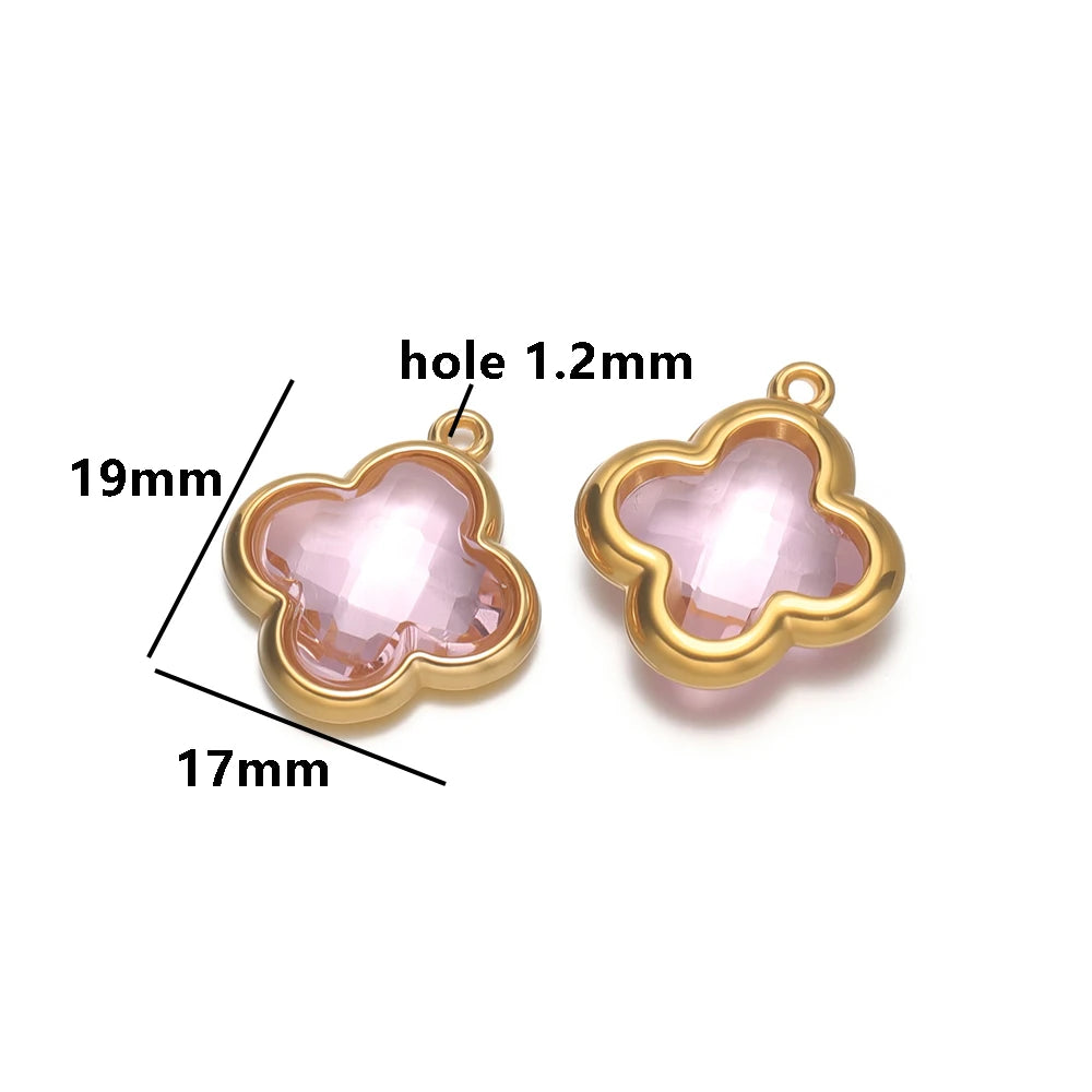 Wholesale 18k Gold Plated Stainless Steel Crystal Zircon Four Leaf Clover Charm Pendant for DIY Necklace Jewelry Making