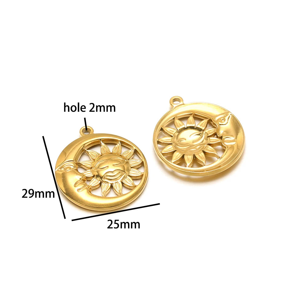 Vintage  DIY Charm 18k Gold Plated Stainless Steel Sun Starfish Flower Charm Pendant for Handmade Necklace Jewelry Making