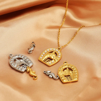 5pcs/bag Gold Plated Stainless Steel Horse Sea Horse Pearl Charm Pendant for DIY Jewelry Necklace Making