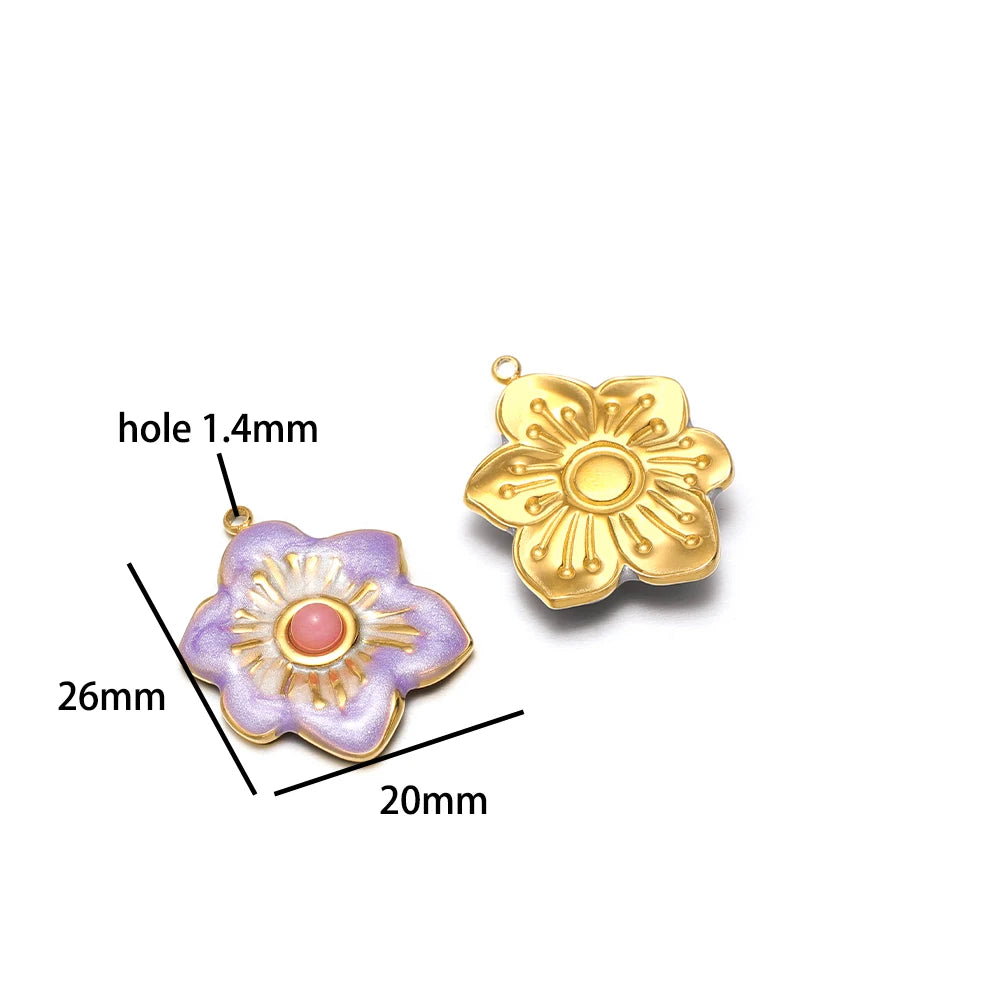 Exquisite Pendant 18k Gold Plated Stainless Steel Colorful Enamel Flower Charm Pendant for Necklace Jewelry Making Accessories
