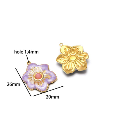 Exquisite Pendant 18k Gold Plated Stainless Steel Colorful Enamel Flower Charm Pendant for Necklace Jewelry Making Accessories