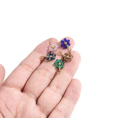 Multicolor Stainless Steel Gold Plated Crystal Flower  Beads Charms Pendant for Handmade Jewelry Necklace Making Accessories
