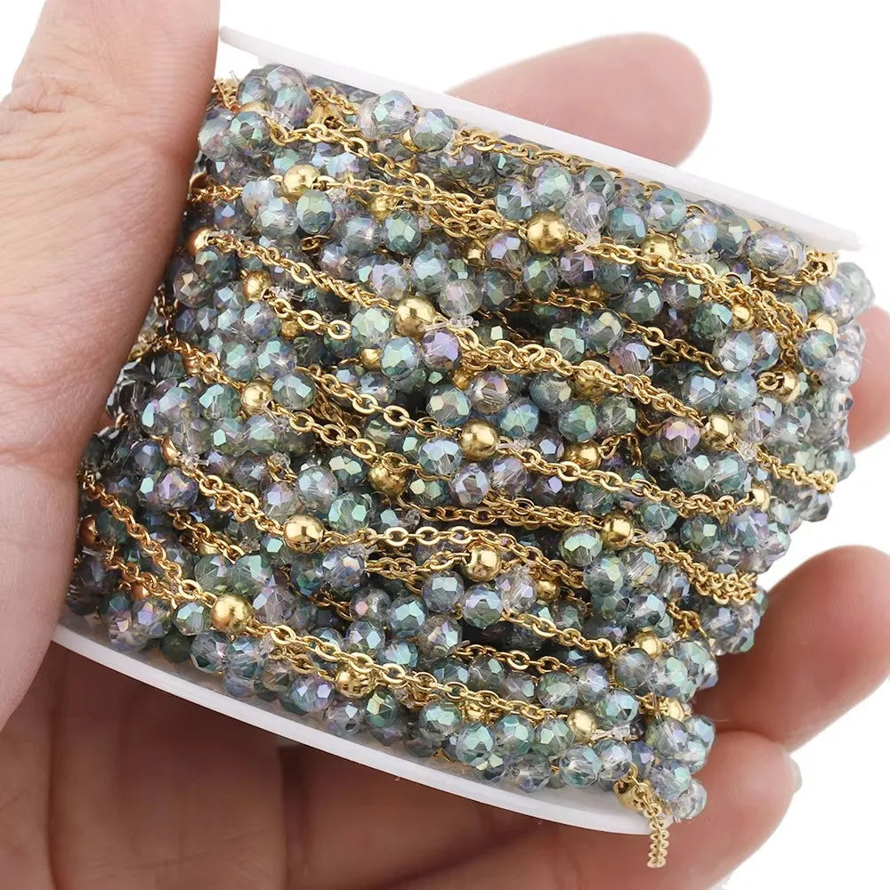 Non Tarnished Stainless Steel Chain Multi Color Flower Chain Crystal Stone Daisy Charms Chain Jewelry Making