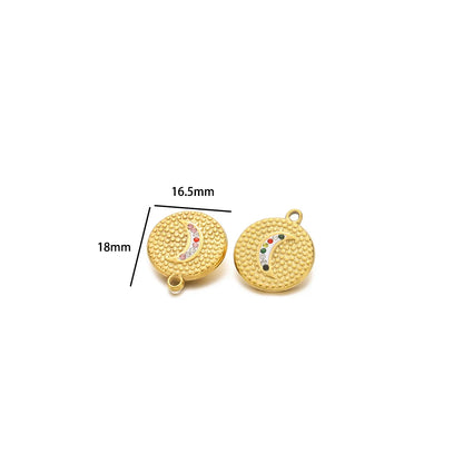 Fashion Stainless Steel 18k Gold Plated Round Wave Point Star Moon Zircon Charm Pendant for Jewelry Necklace Making Accessories