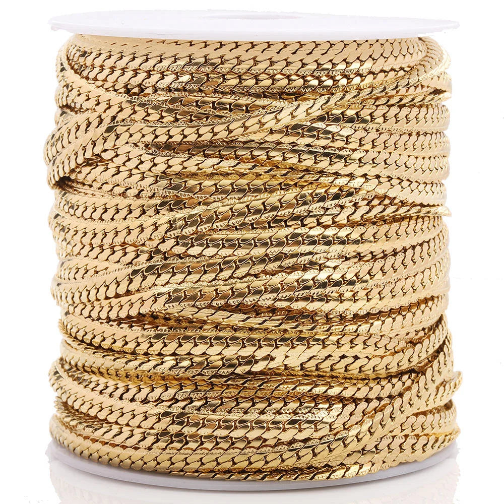 4.3mm Stainless Steel Waterproof Chain 18K Gold Plating DIY Cuban Tennis Chain Roll for Permanent Jewelry Making