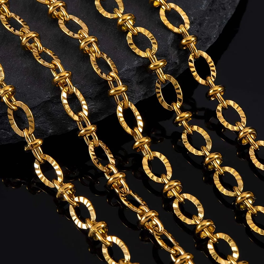 E208 Fashion Silver Gold Plated Chain Waterproof Stainless Steel Roller Link Chains for Jewelry Custom Diy