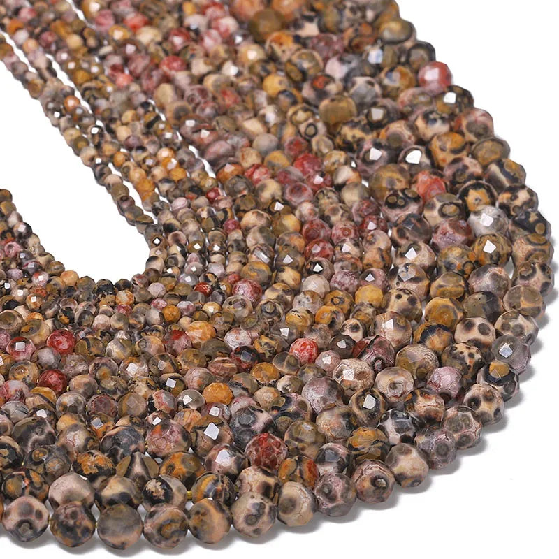 Natural Leopard Skin Jasper Faceted Gemstone Beads Round Loose Stones for DIY Jewelry Necklace Bracelet Making 2mm 3mm 4mm 38cm