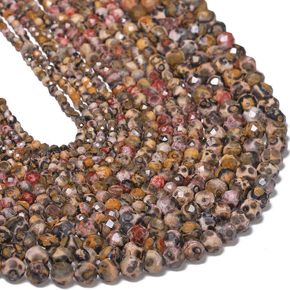 Natural Leopard Skin Jasper Faceted Gemstone Beads Round Loose Stones for DIY Jewelry Necklace Bracelet Making 2mm 3mm 4mm 38cm