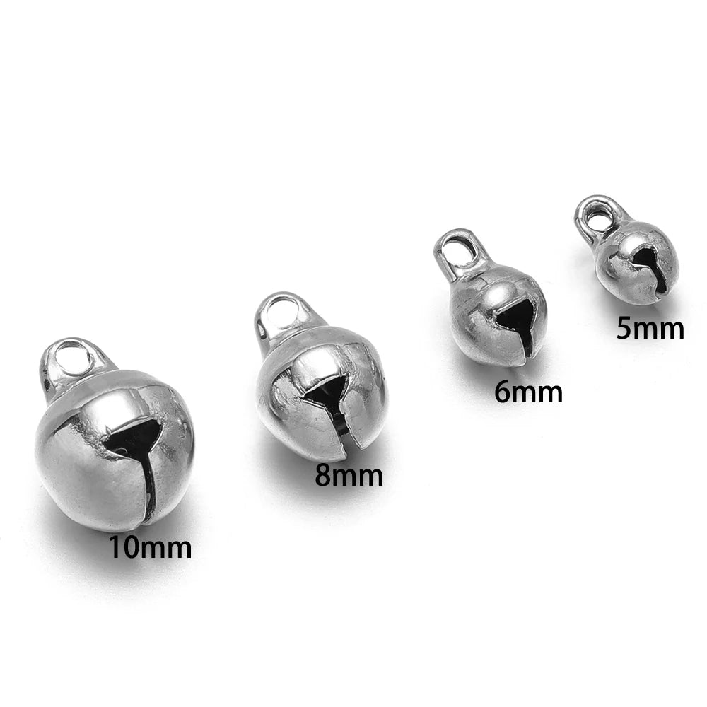 20pcs/bag Stainless Steel 18k Gold Plated 5mm 6mm 8mm 10mm Small Bell Charm Pendant for Diy Jewelry Necklace Earring Making Bulk