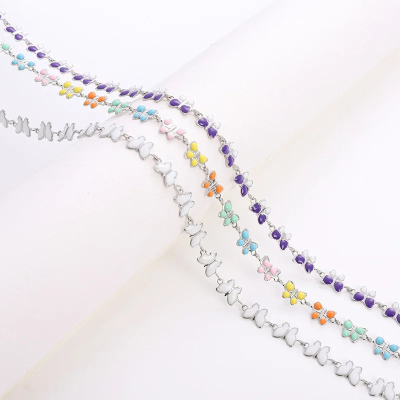 B4255 Stainless Steel Roller Chain Colorful Enamel butterfly Charm Connector Chain Waterproof Chains Making