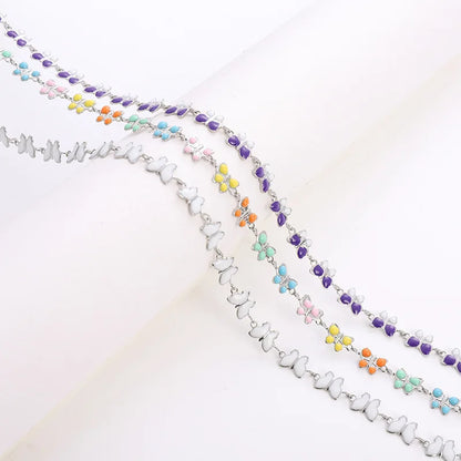 B4255 Stainless Steel Roller Chain Colorful Enamel butterfly Charm Connector Chain Waterproof Chains Making