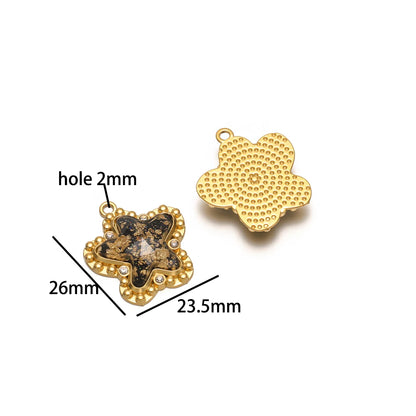 Retro Glass Pendant Stainless Steel 18k Gold Plated Star Heart Round Butterfly Shape Charm Pendant for Jewelry Necklace Making