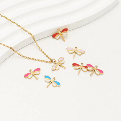 Factory Wholesale 18k Gold Plated Stainless Steel Enamel Dragonfly Charm Pendant for DIY Necklace Earrings Jewelry Making