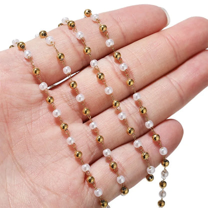 A2704 Fashion Gold Stainless Steel Chain 3mm Pearl Beads Link Chain for Necklace Bracelet Making Diy
