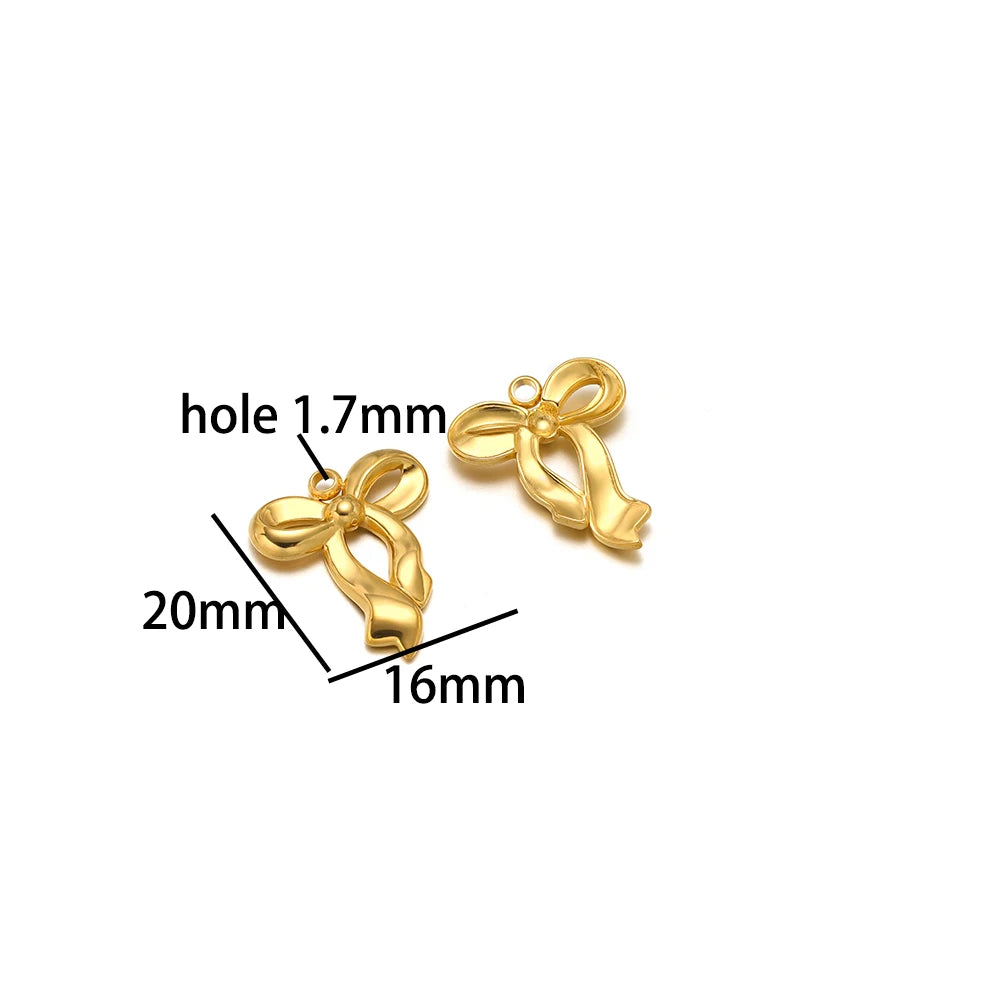 New Handmade DIY Jewelry Accessories 18k Gold Plated Stainless Steel Pearl Bowknot Charm Pendant for Women Jewelry Making