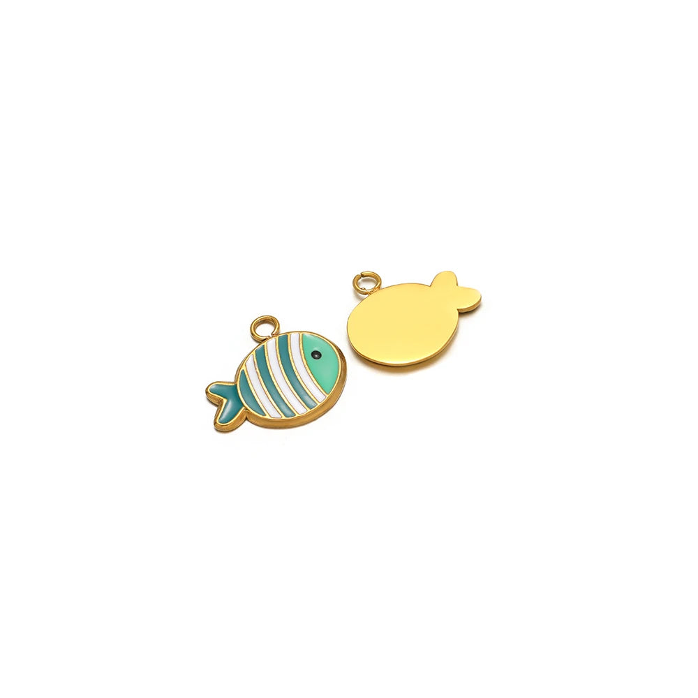 New Trend Stainless Steel Gold Plated Dripping Oil Eyes Enamel Small Fish Charm Pendant for Jewelry Making Wholesale