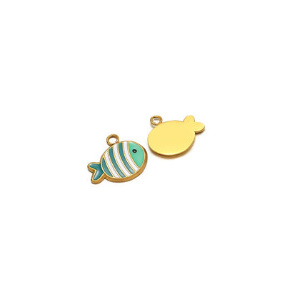 New Trend Stainless Steel Gold Plated Dripping Oil Eyes Enamel Small Fish Charm Pendant for Jewelry Making Wholesale