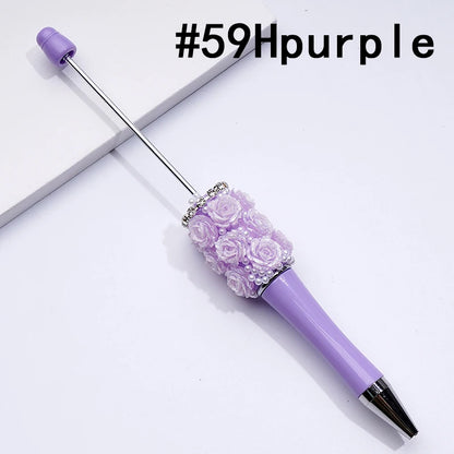 Rose Flower Pearl Crystal Rhinestone Chain Ballpoint Pen Solid Color Gift Bulk