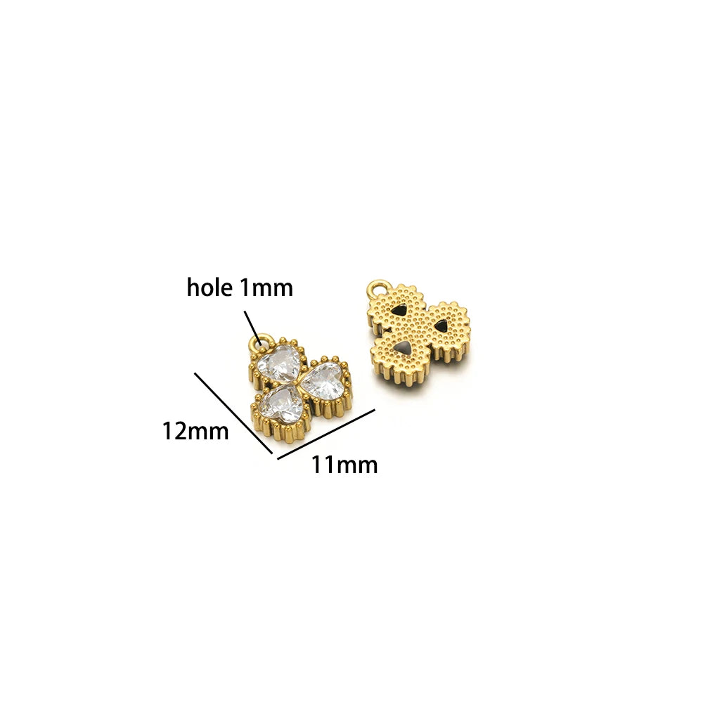 18k Gold Plated Stainless Steel Four Leaf Clover Triangular Droplet Oval Heart Zircon Charm Pendant for DIY Jewelry Making