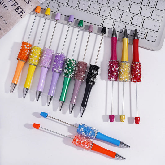 Plastic Diamond Shape Clear Rhinestones White Pearls Portable Ballpoint Pen Wedding Party Gift