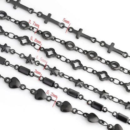 D1050 Customized Black PVD Clover Star Heart Cross Connectors Roller Chains Stainless Steel Jewelry Fashion Last Color Chains
