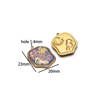 Exquisite Stainless Steel 18k Gold Plated Enamel Sea Turtle Sea Horse Charm Pendant for Jewelry Necklace Making