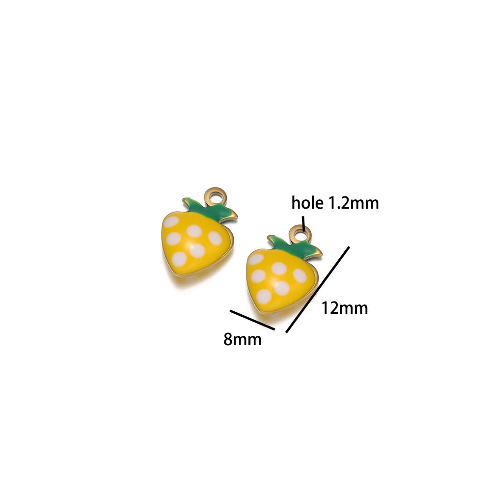 Trendy New Wholesale Stainless Steel 18k Gold Plated Enamel Strawberry Charm Pendant for Jewelry Necklace Making