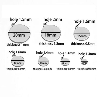 Engraved Name Logo Stainless Steel 18k Gold Plated Blank Round Charms Pendant for Jewelry Necklace Bracelets Making Accessories