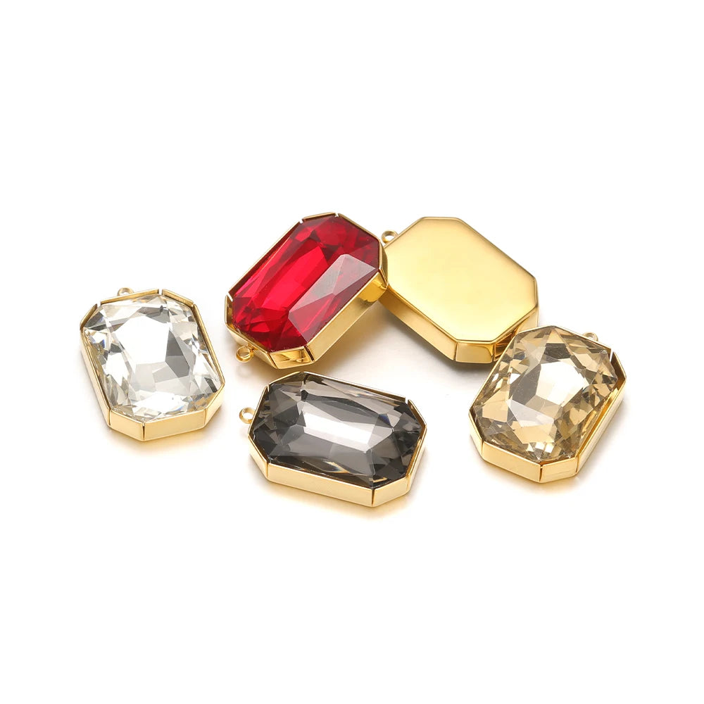 Gold Plated Polygon Charm Faceted Glass Pendant with 1.8mm Hole Geometric Crystal Charms for DIY Jewelry Making Wholesale
