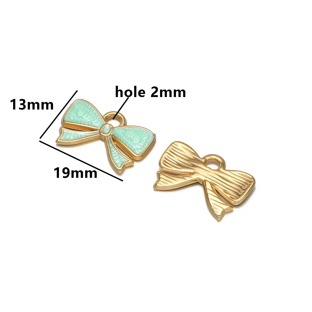 High Quality 18k Gold Plated Stainless Steel Enamel Bowknot Pendant for DIY Handmade Necklace Earrings Jewelry Making