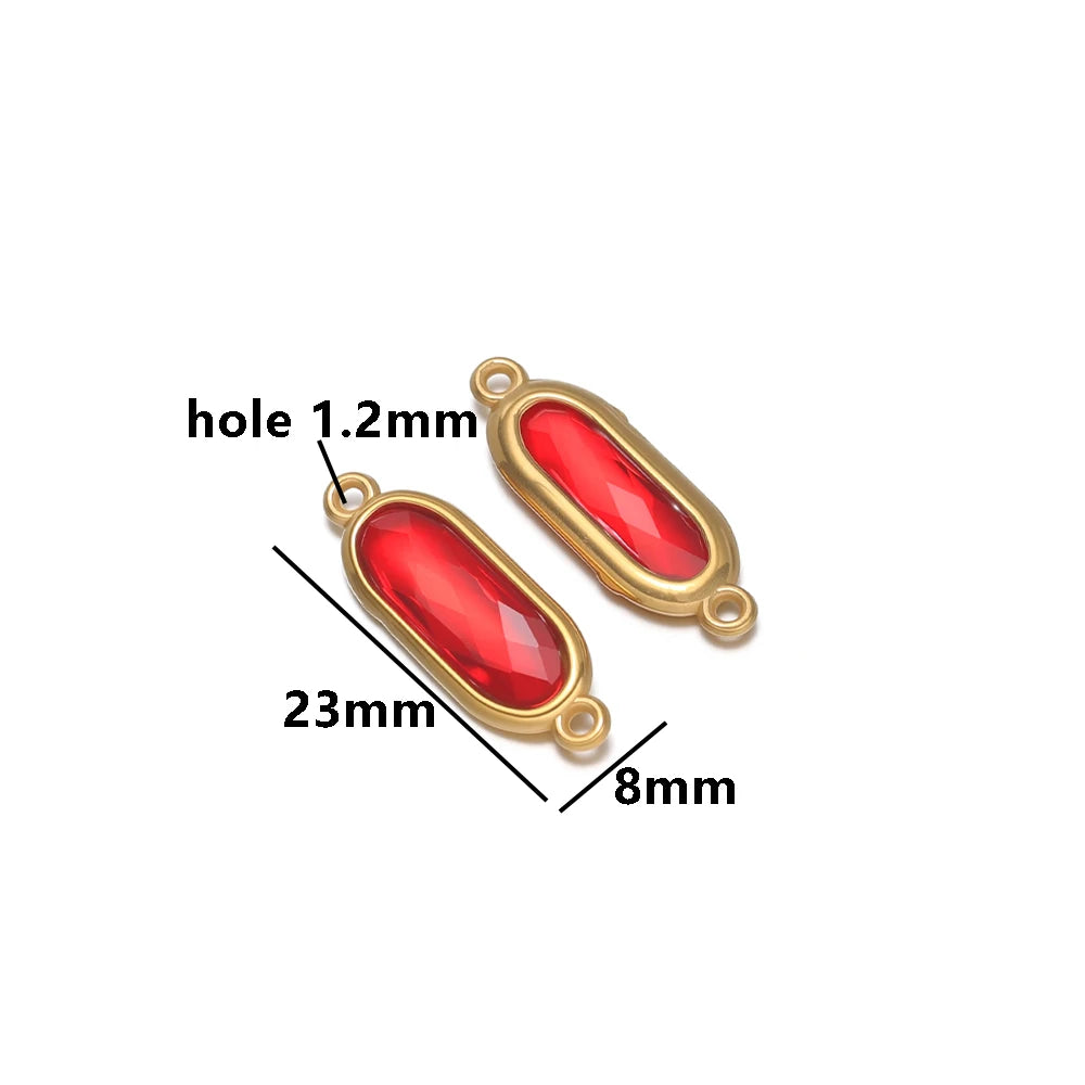 New Trend Fashion 18k Gold Plated Stainless Steel Two Hole Geometric Oval Zircon Charm Pendant for DIY Necklace Jewelry Making