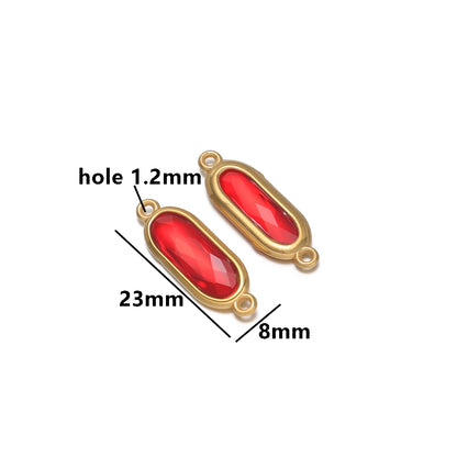 New Trend Fashion 18k Gold Plated Stainless Steel Two Hole Geometric Oval Zircon Charm Pendant for DIY Necklace Jewelry Making