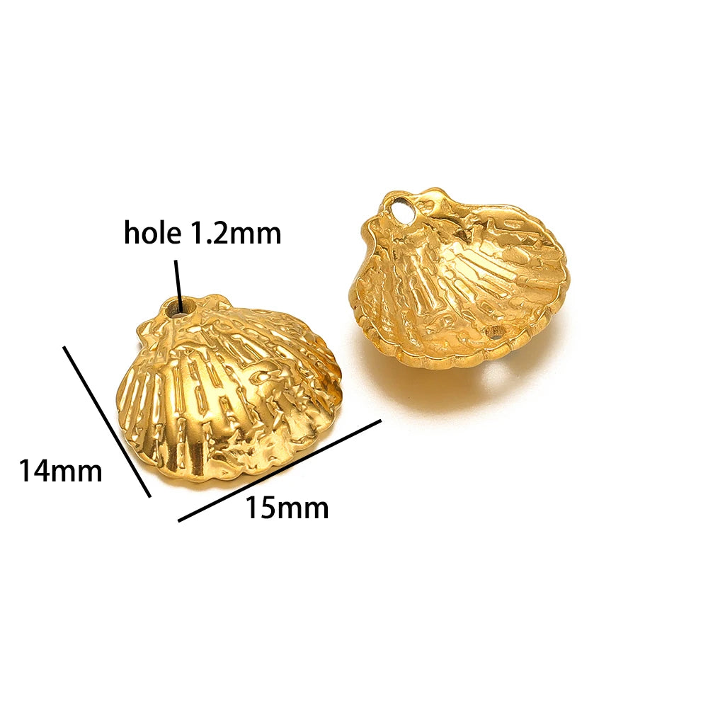 New Trend Stainless Steel Gold Plated Enamel Shell Heart Flower Bowknot Charm Pendant for Jewelry Making Wholesale