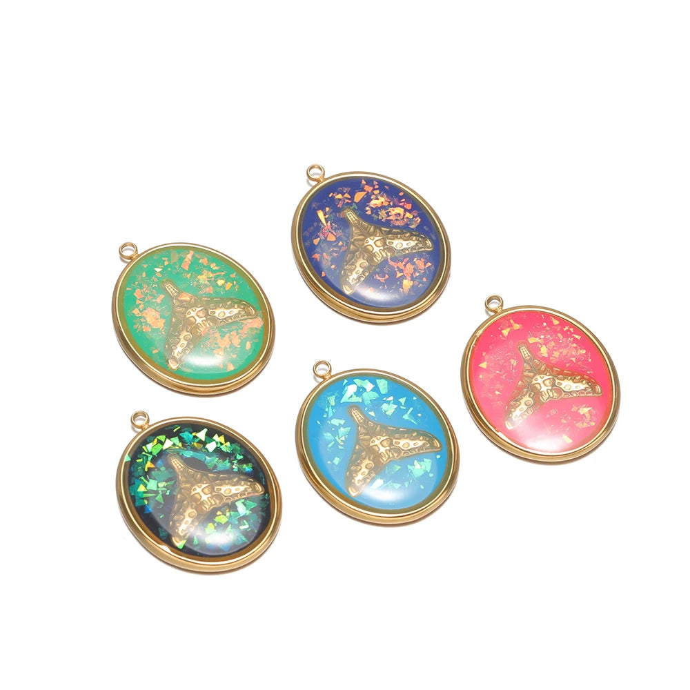 Fashion Stainless Steel 18k Gold Plated Enamel Fishtail Oval Charm Pendant for Diy Jewelry Making Wholesale Jewelry Supplies