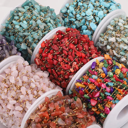A2761 Fashion Natural Stone Beads Beaded Chain Rosary Amethyst Turquoise Beads Chain Stainless Steel for Jewelry Making
