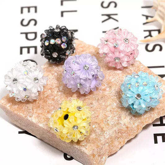 Transparent 8-Petal Flower Clay Beads with Rhinestones Shiny Floral Beads for DIY Beadable Pens and Jewelry Making