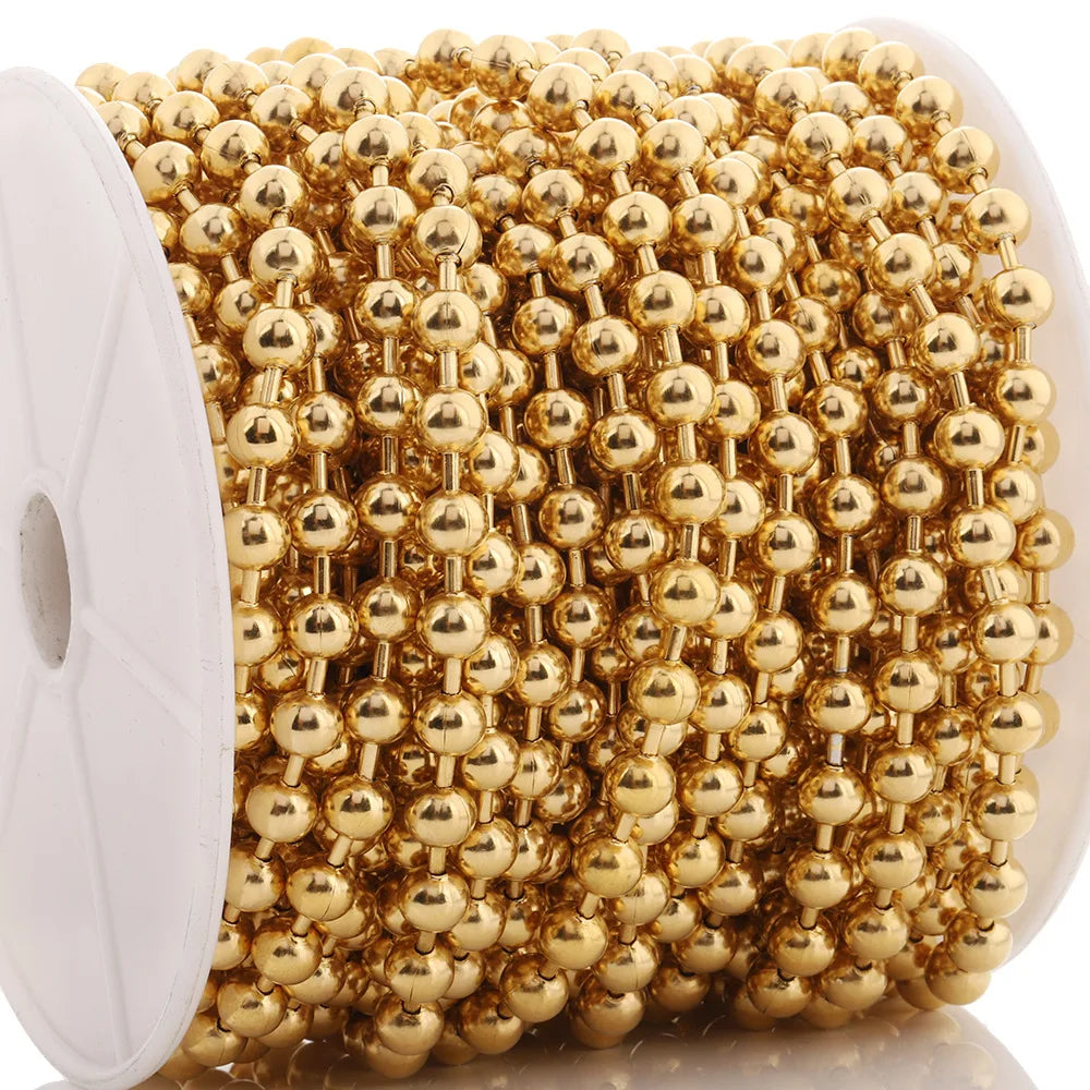 A2905 Fashion 8mm Gold Silver Plated Stainless Steel Chain Ball Beads Beaded Chain for Necklace Bracelet Making Diy