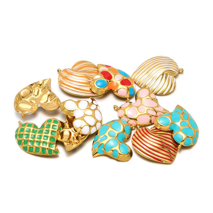 Bohemian Style 18k Gold Plated Stainless Steel Colorful Enamel Heart Charm Pendant for DIY Necklace Jewelry Making