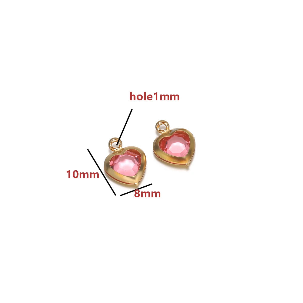 Gold Plated Heart Charms with Colored Glass DIY Jewelry Making Pendant Accessories Wholesale