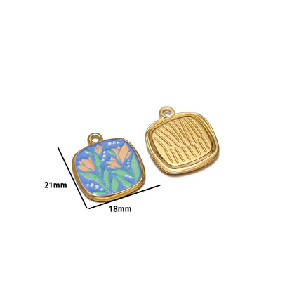 Trendy Stainless Steel 18k Gold Plated Enamel square Flower Charm Pendant for Diy Jewelry Making Wholesale
