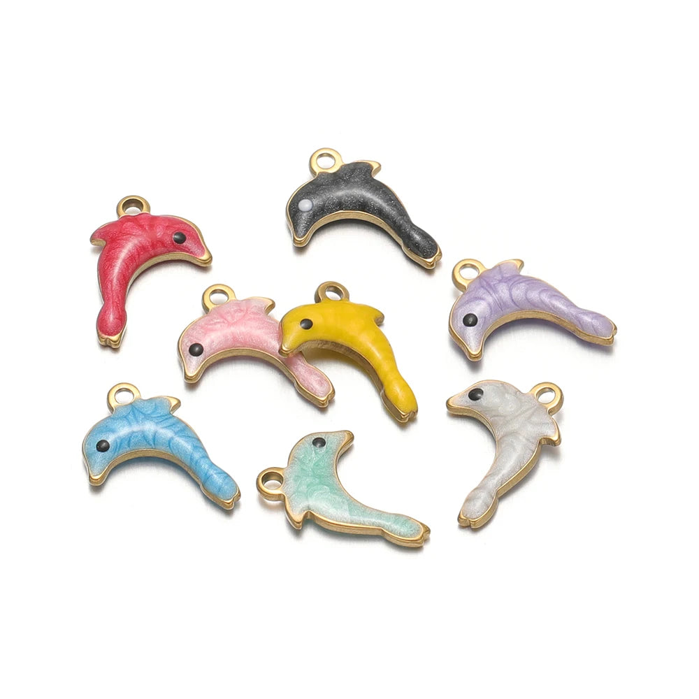 New Arrival 18k Gold Plated Stainless Steel Cartoon Dolphin Shaped Charm Pendant for Necklace Jewelry Making