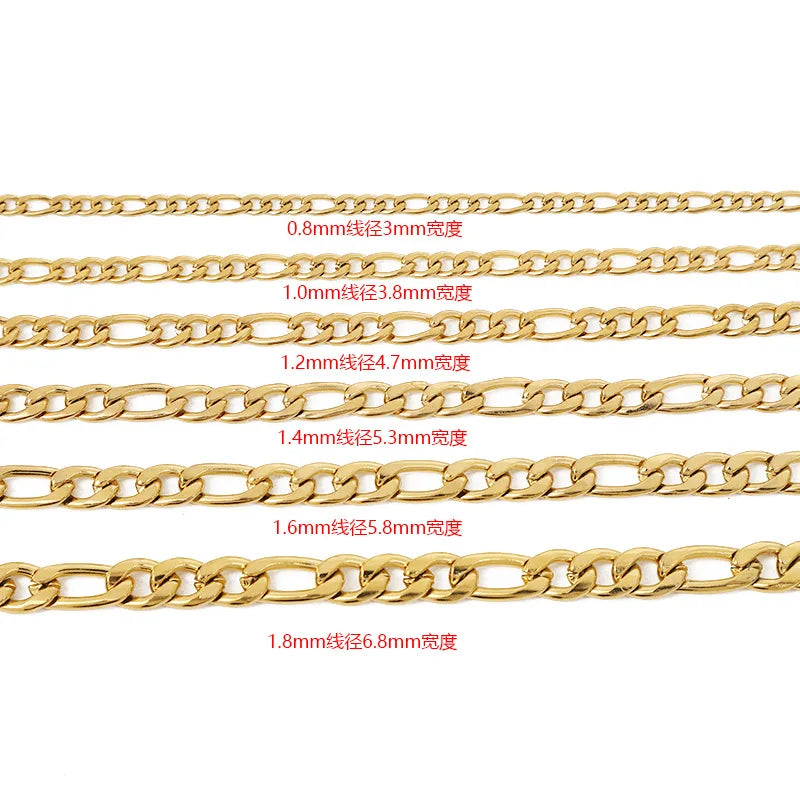 A1905 High Quality 18k Gold Plated Stainless Steel Chain Figaro Necklace Bracelet Jewelry Making Chain