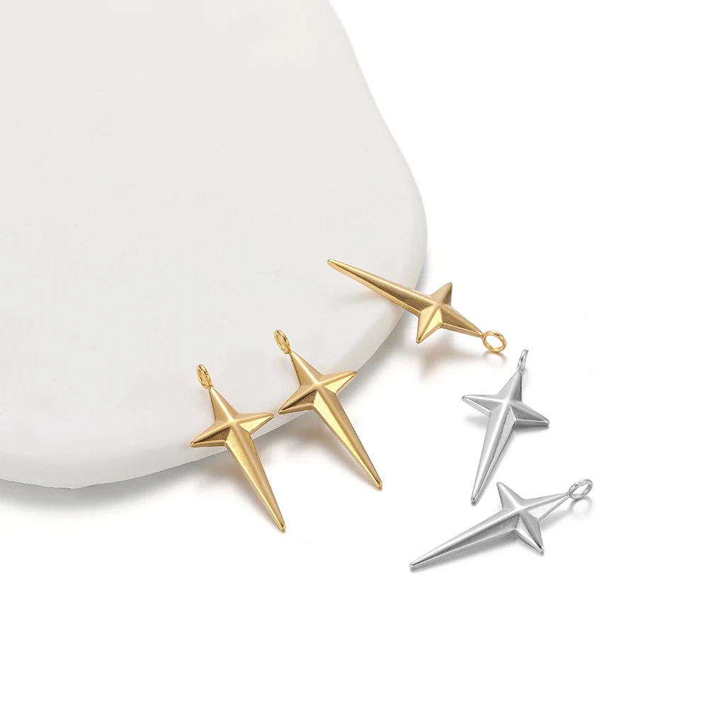 18K PVD Gold Plated Stainless Steel Cross Star Charms Pendant for DIY Jewelry Necklace Bracelet Earrings Making