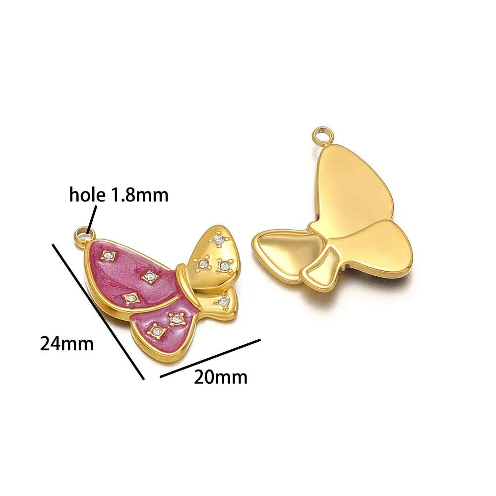 Hot Selling Stainless Steel18k Gold Plated Drop Oil Dot Drill Butterfly Charms Pendant for DIY Jewelry Necklace Making