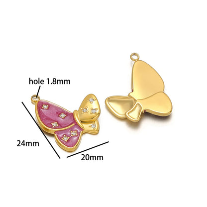Hot Selling Stainless Steel18k Gold Plated Drop Oil Dot Drill Butterfly Charms Pendant for DIY Jewelry Necklace Making