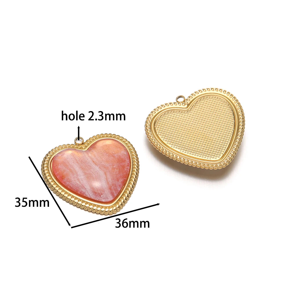 Trendy  Stainless Steel 18k Gold Plated Enamel Big Heart Charm Pendant for Diy Jewelry Making Wholesale