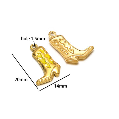 Vintage DIY 18k Gold Plated Stainless Steel Oil Dropping Shoes Boot Charm Pendant for Women Necklace Jewelry Making